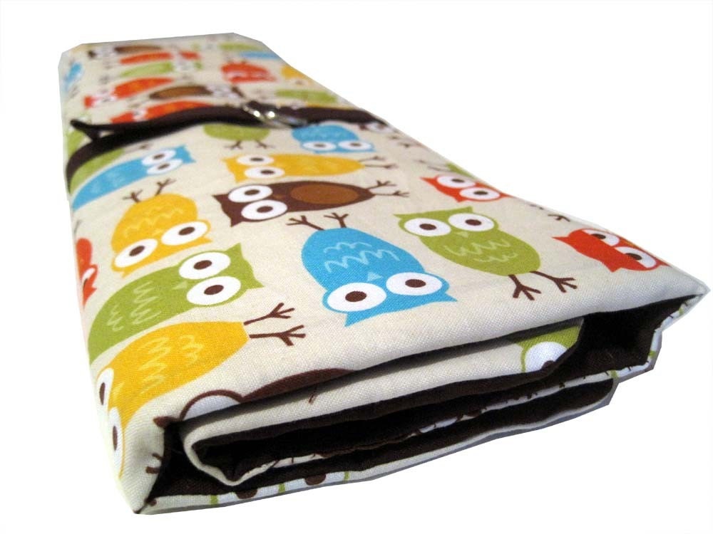 custom order - bright owls crochet and knitting needle organizer