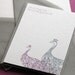 Set of 10 personalized flat notes- Twin Peacocks in Gray and Fuschia