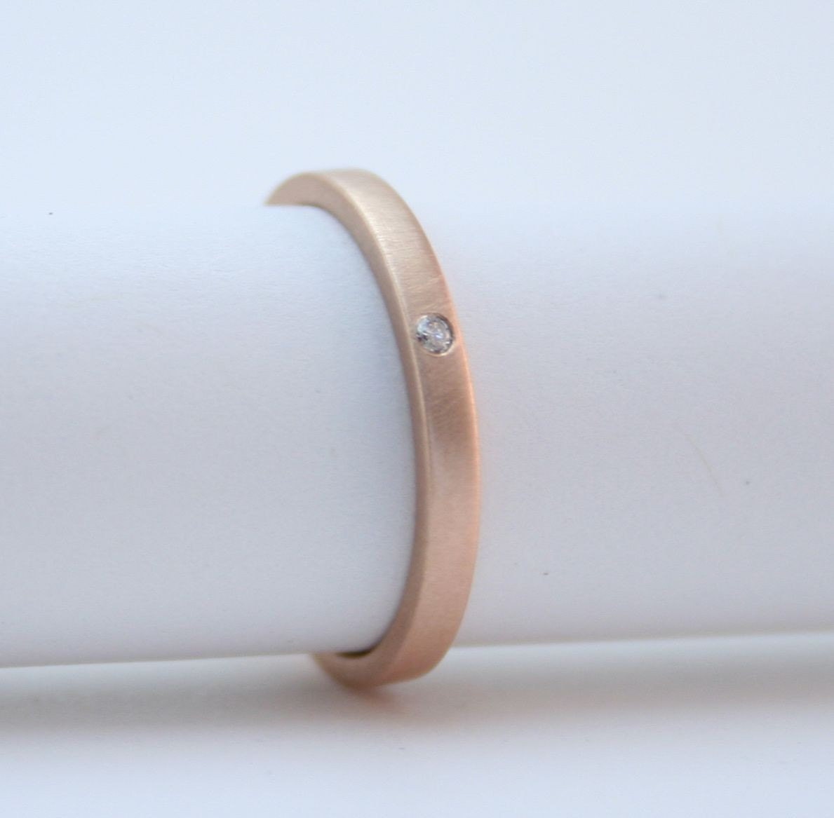 Rose Gold Ring - Diamond & 18 Karat Rose Gold - Modern Engagement Ring - Matte Finish - Simple Wedding Band