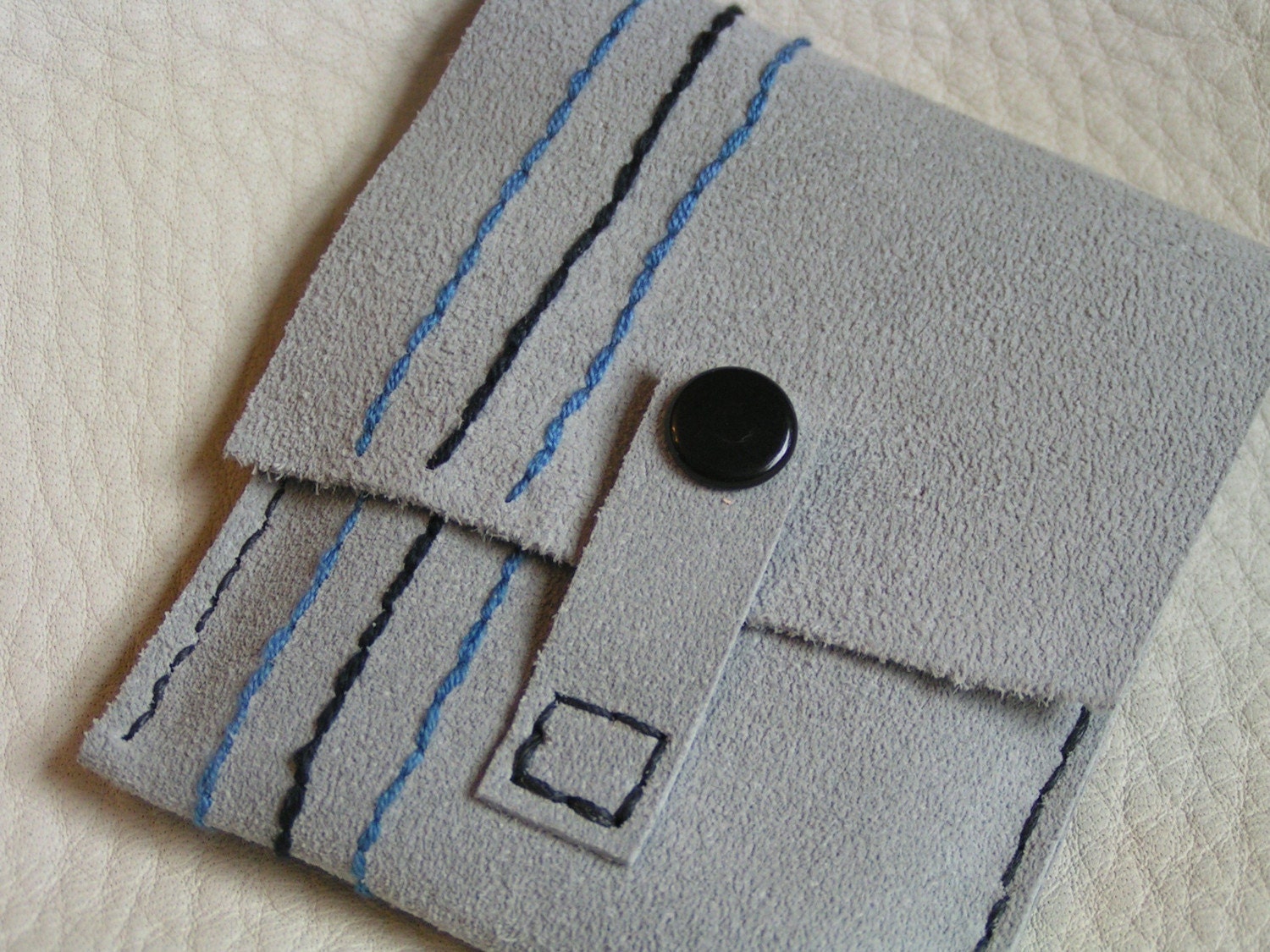 Embroidered grey suede small gadget case