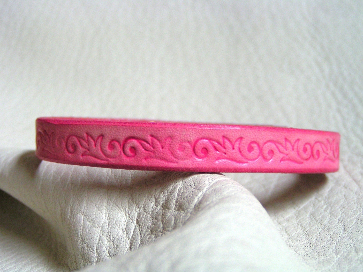 Pink scroll and flower leather cuff
