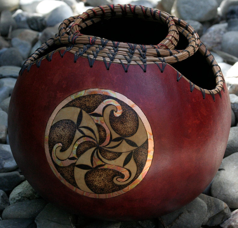 Celtic Spirals Triskele Pyrography Woodburning Gourd Bowl