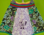 SALE kinchi Pretty bird skirt. Hand screenprinted vintage fabric skirt for girls, Size 2-4 or 4-6