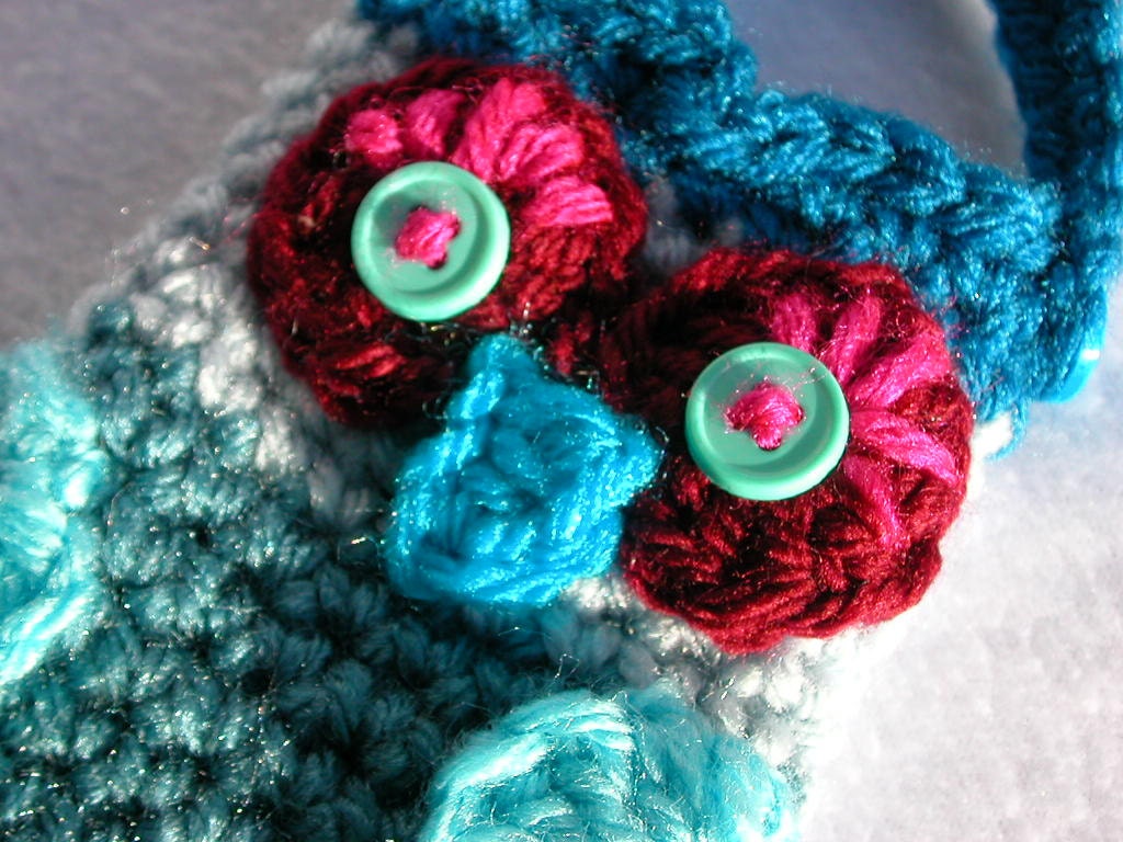 Mostly Blue Owl Pouch for Cell Phone or Camera (Crochet Cozy, Case, Cover, Holder)