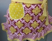 Aprons - Womens Amy Butler Half Apron - Temple Garland and Full Moon Polka Dot - Yellow Handmade Aprons with Pockets