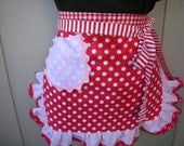 Aprons -  Womens Half Aprons - Candy Land Apron - Red Polka Dotted Half Apron - Lined with a ruffle apron - Sweet Shop Apron