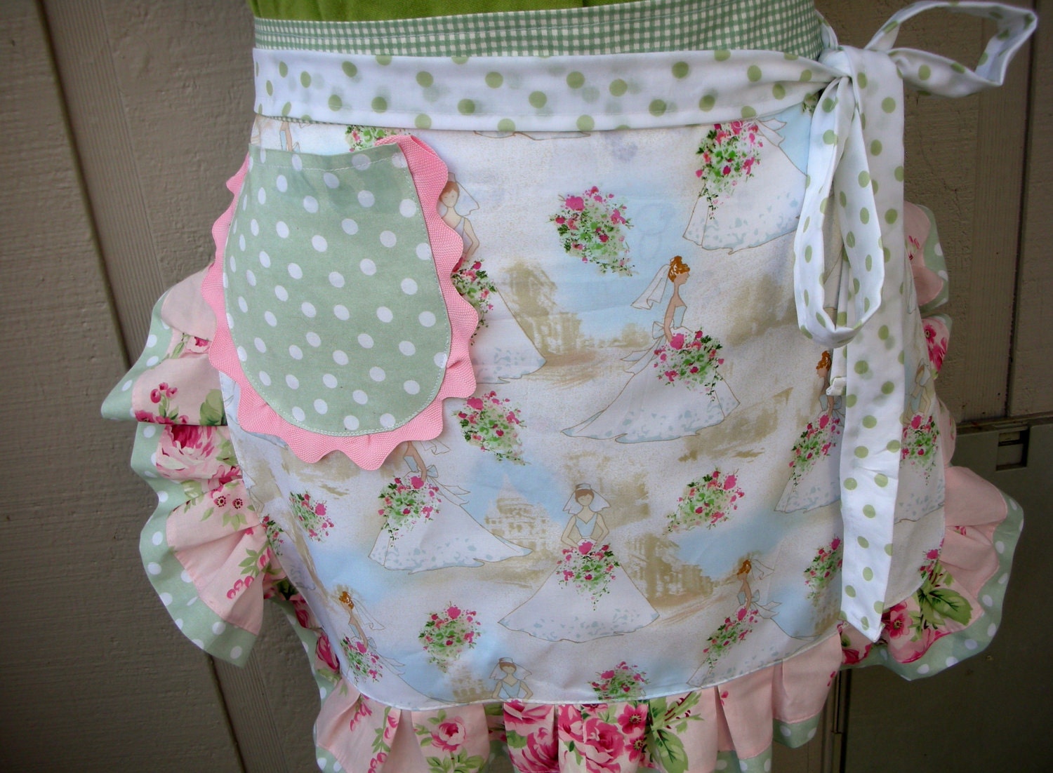 Aprons - Womens Half Aprons - Wedding Aprons - Bridal Aprons - Here Comes The Bride - Shabby Chic Handmade Apron
