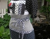 Aprons - Full Black and White Aprons - Handmade Full Size Apron - Black and White Patch Apron