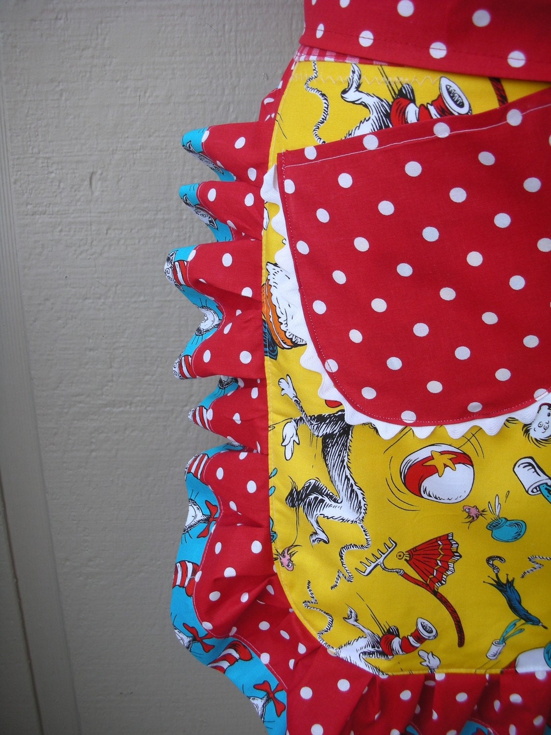 Aprons - Womens Half Apron - The Cat in the Hat Apron - Dr. Seuss - 1957 - Robert Kaufman Fabric