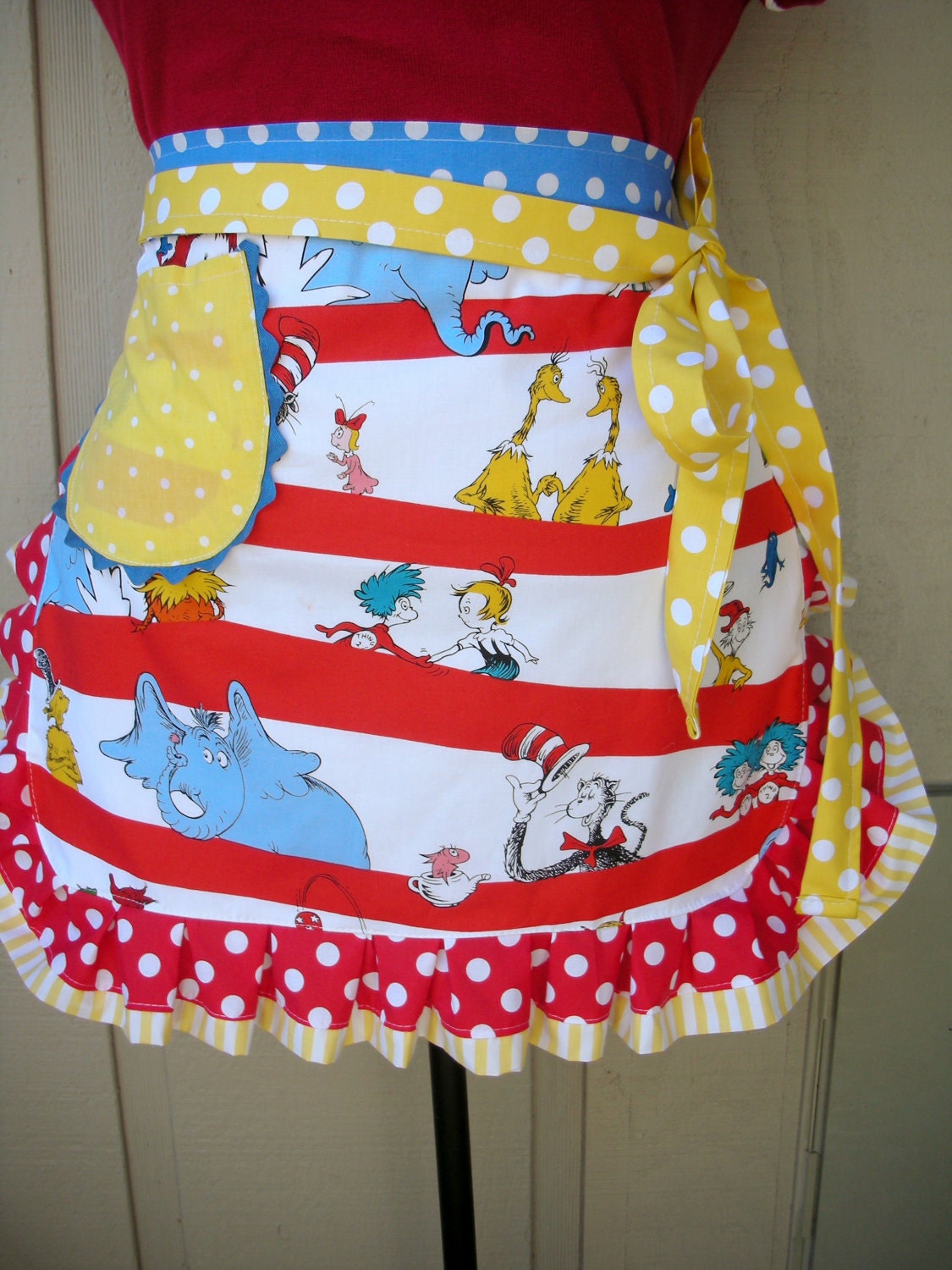 Aprons - Womens Half Apron - The Cat in the Hat Apron - Dr. Seuss - 1957 - Teachers Gift - Robert Kaufman Fabric