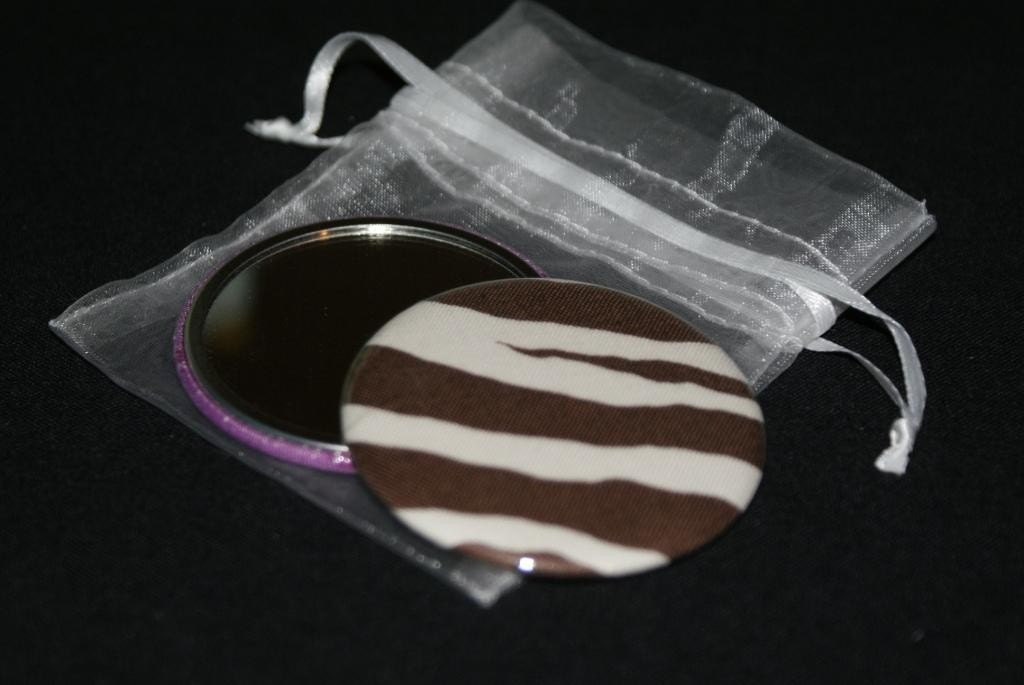Island Girl Bags - Fabric Covered Pocket Mirror 2.25 inches brown zebra