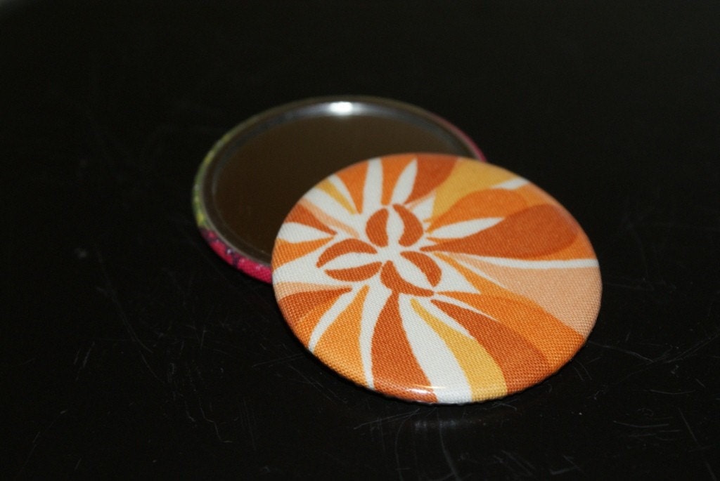 Fabric Covered Pocket Mirror 2.25 inches in Orange Farmers Market