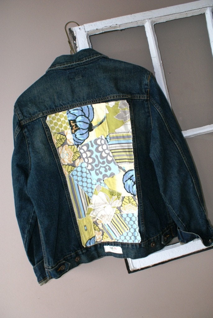 Decoupage Jean Jacket - Amy Butler blues and grays