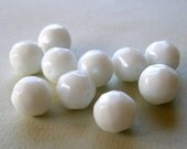 Opaque Bright White Faceted Glass Round Beads
