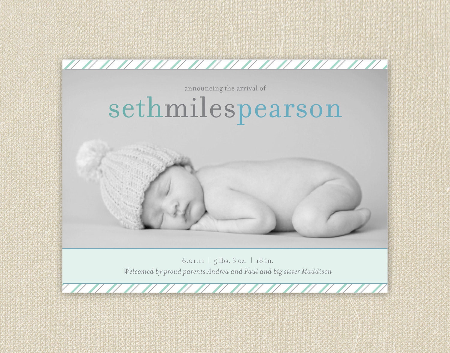 Baby Boy or Girl Custom  Birth Announcement Printable - Simply Striped