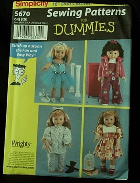 18 Inch Doll Fashion Wardrobe Sewing Pattern for Dummies Simplicity ...