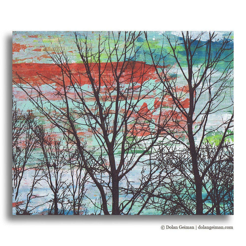 Trees Panel Painting, Original Screenprint Art on Wood