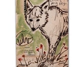 Springtime Wildlife Artwork, Small Wolf Art Print on Wood, DG MINI Norway Cabin, Mint Green Grass