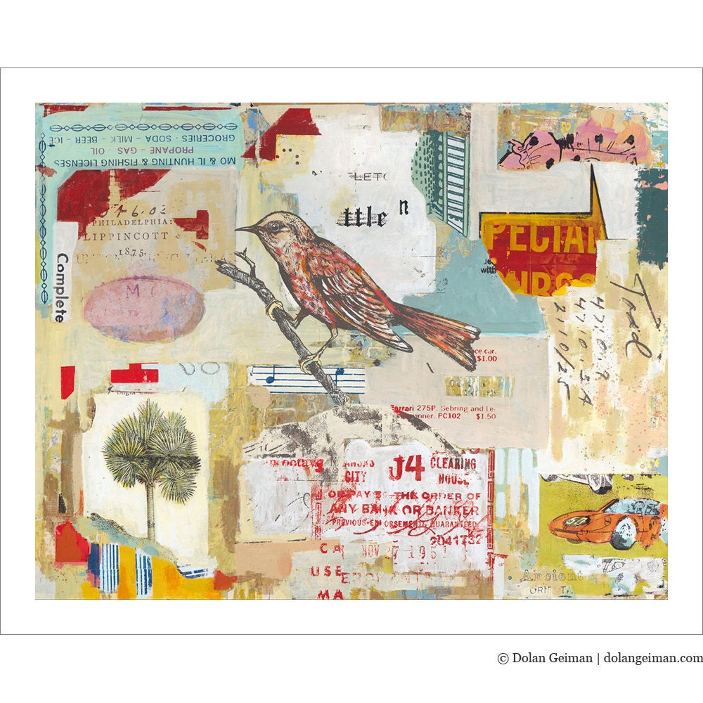Collage Bird Art Print on Paper, February Journal, 11x14 Print