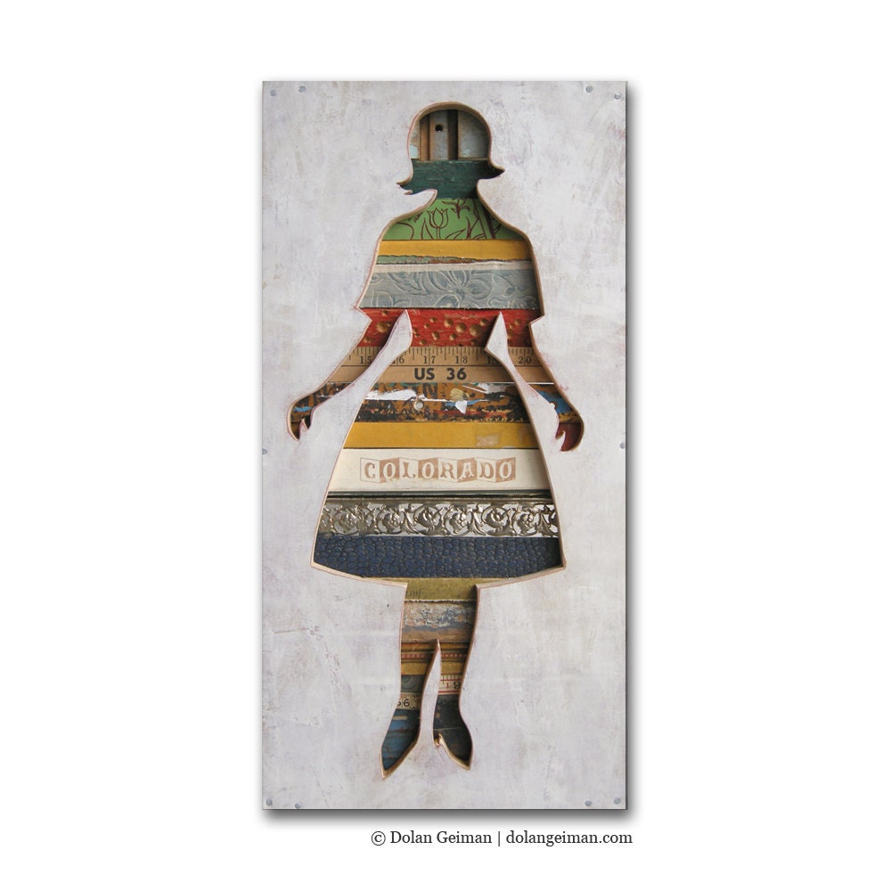 Romantic For Her Gift, 60s Mod Female Custom Silhouette, Made to Order, Wood Assemblage, Market Stroll Collection