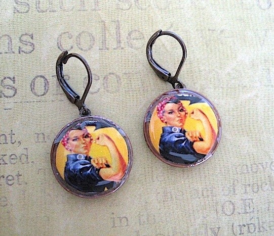 Rosie the Riveter Vintage Penny Earrings// repurposed recycled vintage coin jewelry eco