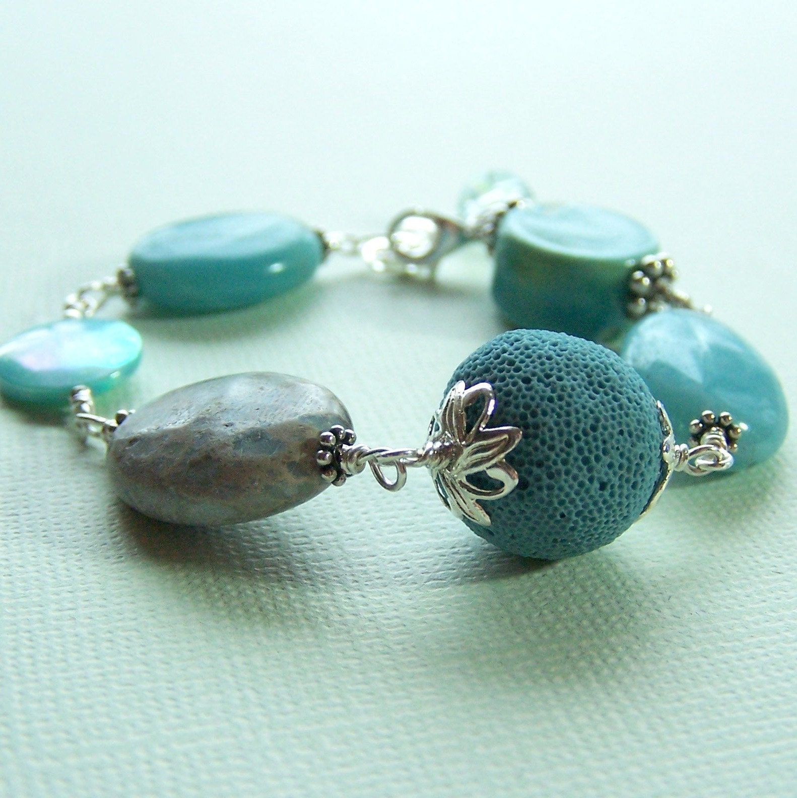 Blue Gemstone Bracelet, Sterling Silver, Amazonite, Teal