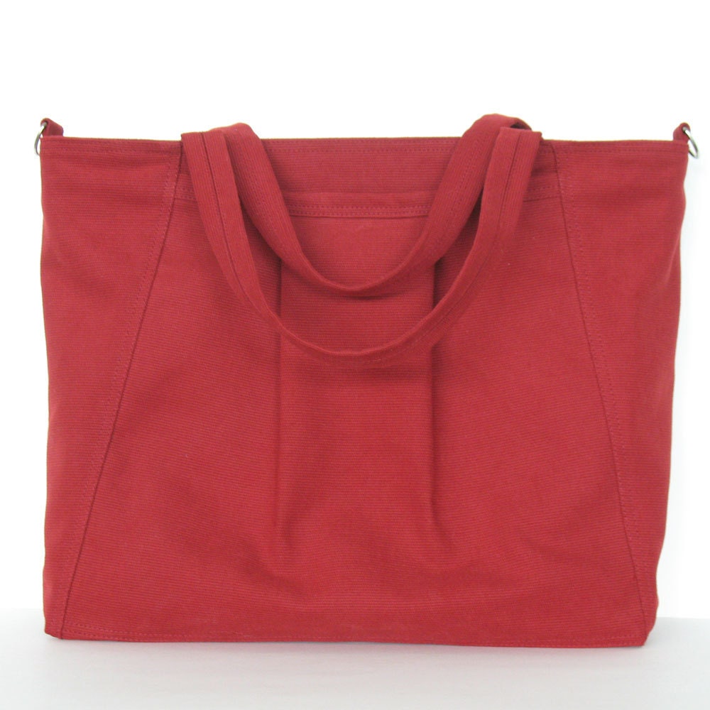 tote bag Red canvas carry all travel tote bag Handmade diaper bag ...