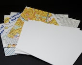 Upcycled Atlas envelopes, set of 4 flat recycled white note cards and envelopes made with a repurposed atlas