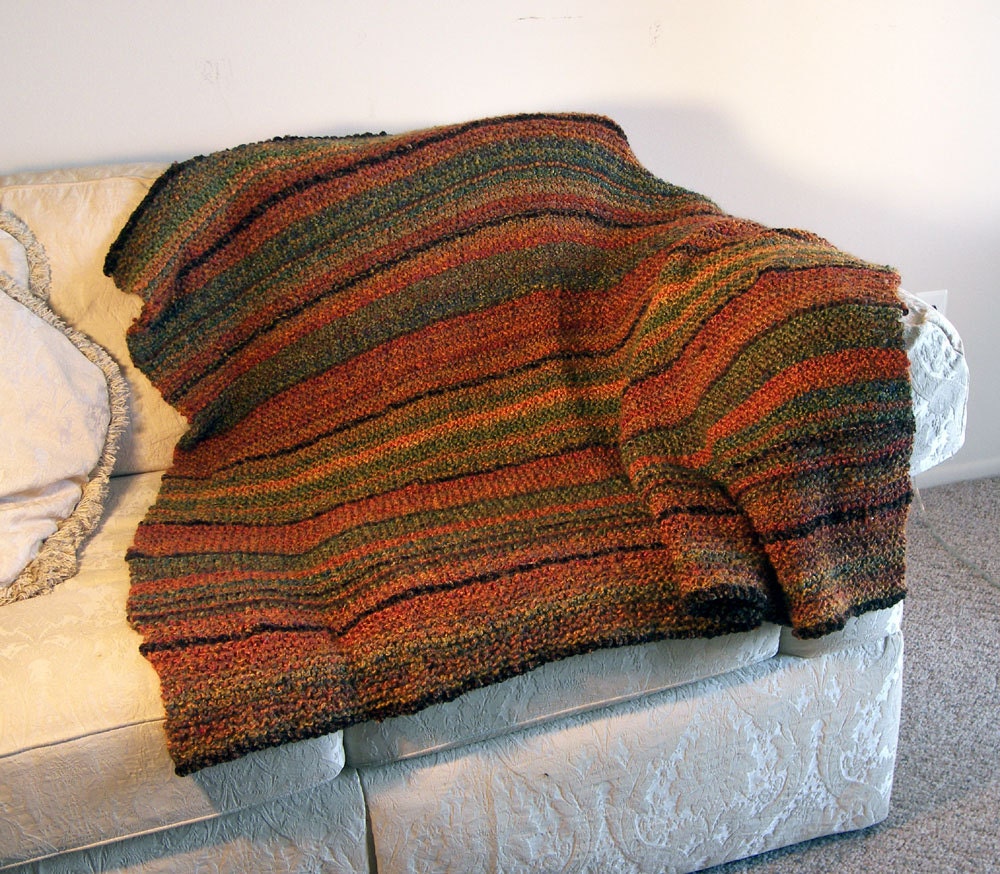 Autumn Hand Knit Throw, Lap Blanket, Prayer Meditation Comfort Blanket, Gold, Rust, Olive, Tangerine, Brown, Home Decor, FREE SHIPPING