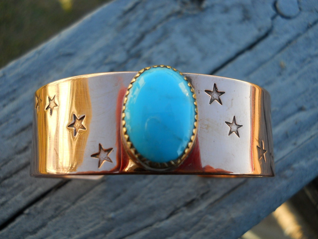 Copper & Turquoise Cuff Bracelet Star design Choctaw Native American Indian made