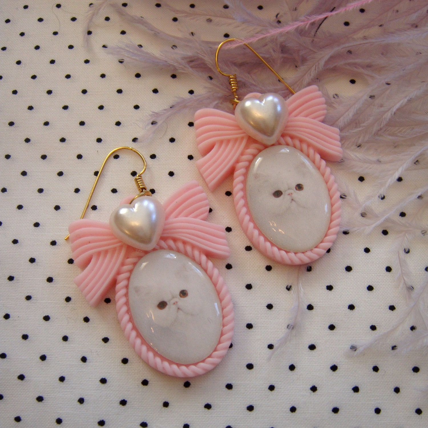 Pink Persian Kitten Cameo Earrings