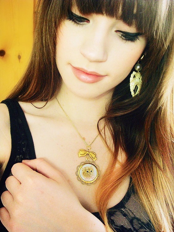 Orange Kitten Cameo Necklace