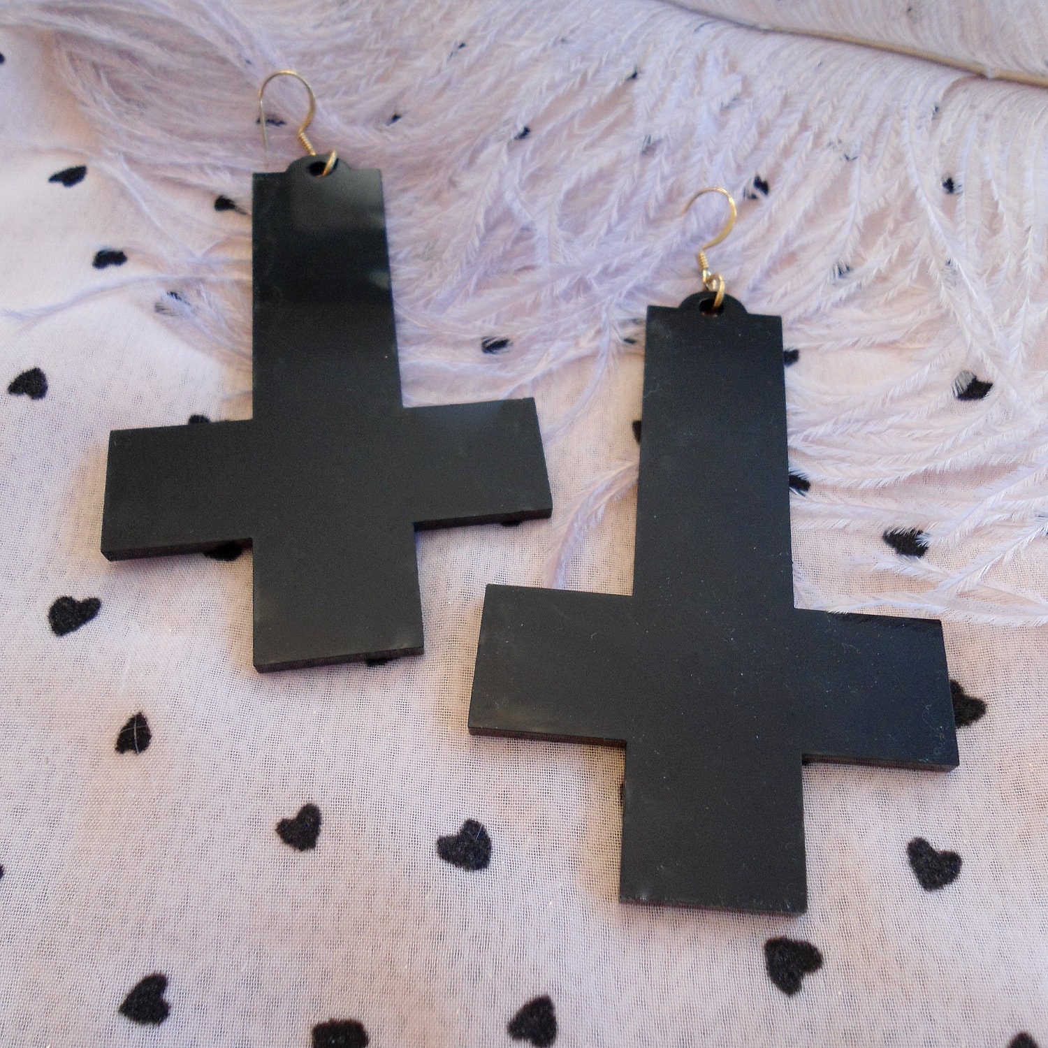 Black Acrylic Inverted Cross Earrings