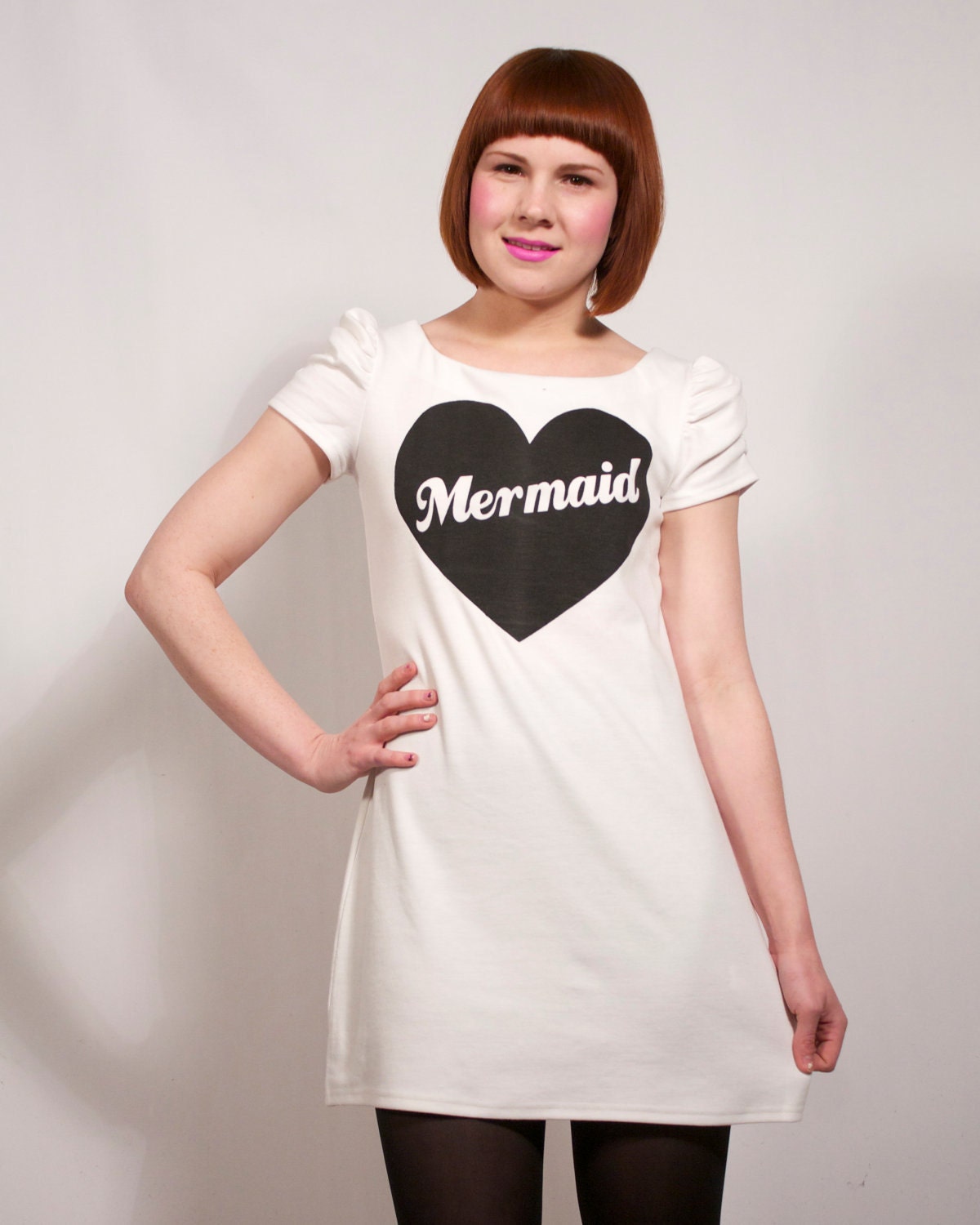 Cream and Black Mermaid Print Dress