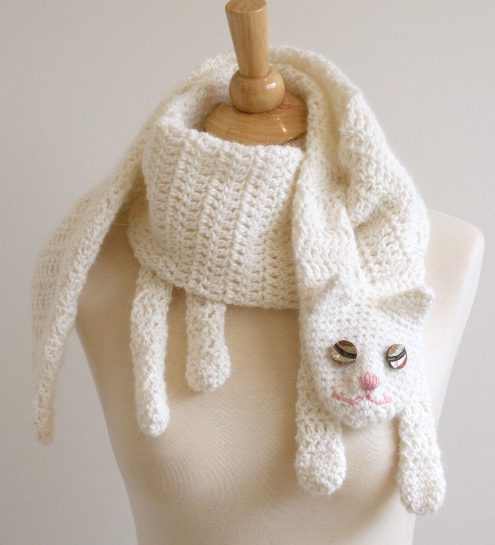 Cat Cuddler Scarf - Handmade - Crocheted - Animal Scarf Fashion Statement - Warm Winter