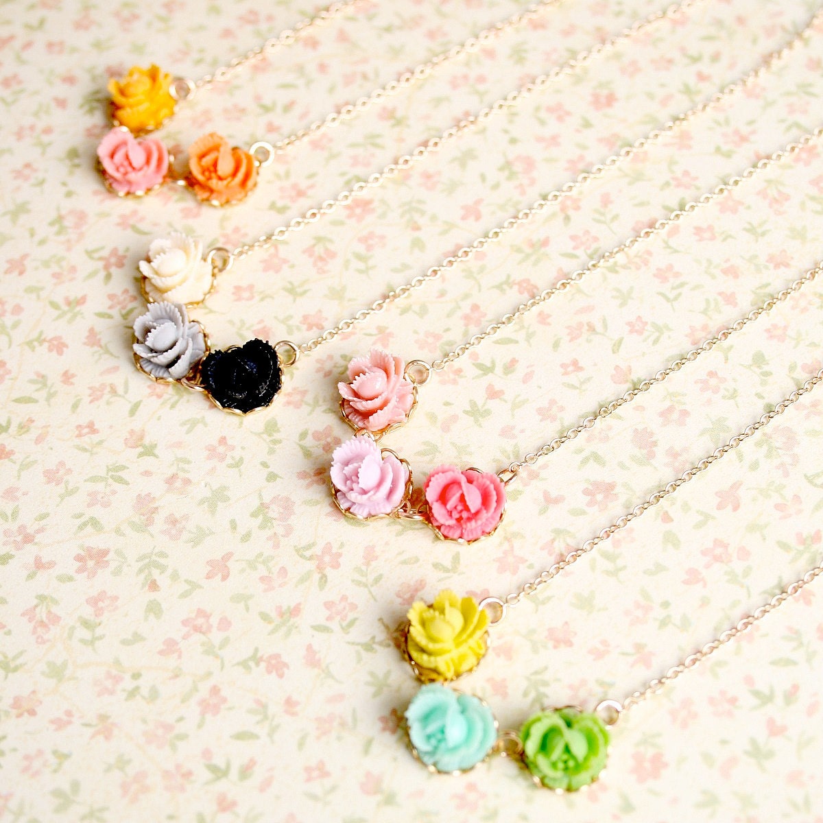 Three Rose Charm Necklace