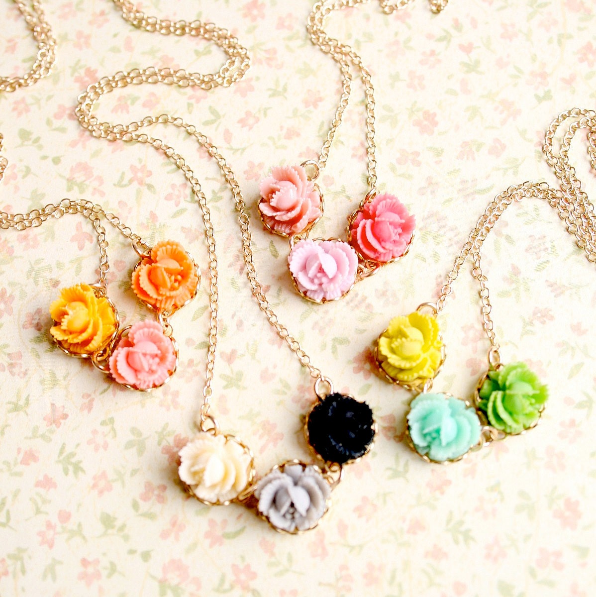 Three Rose Charm Necklace