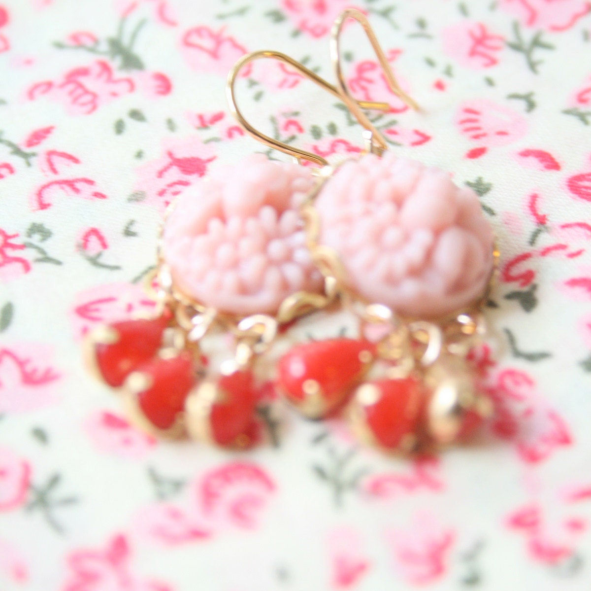 Pink and Red Chandelier Earrings