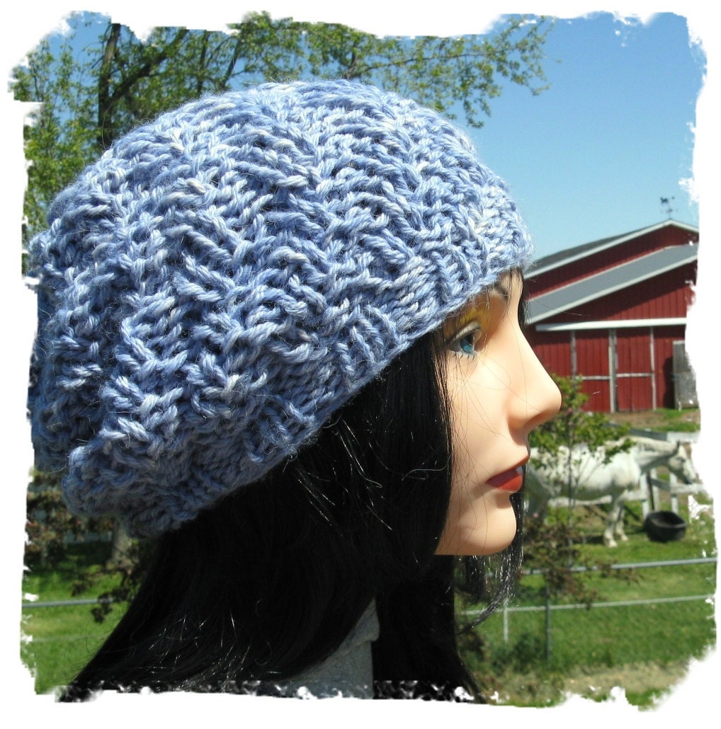 Slouch Hat HandKnit with Hand Dyed Baby Alpaca Yarn - Reserved for Jessica