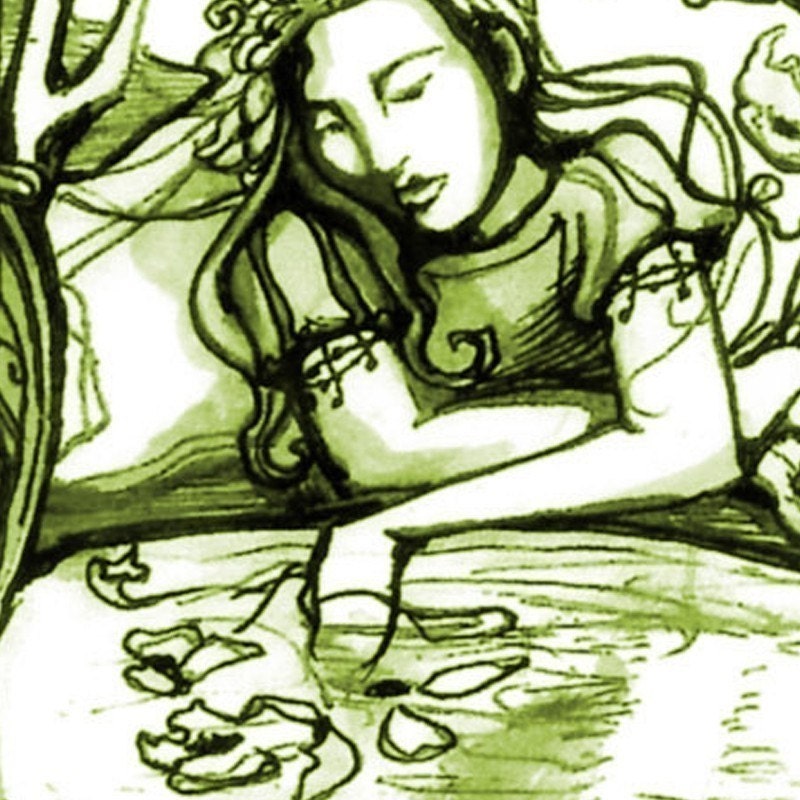 Tragic Ophelia Print - green water Shakespeare Illustration - Medium art print