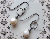 shay earrings - textured white pearls gray pearls sterling silver hooks