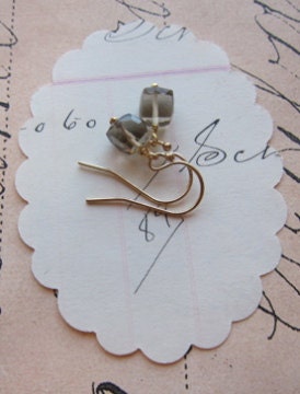 talita earrings - gold filled hooks smokey quartz cube