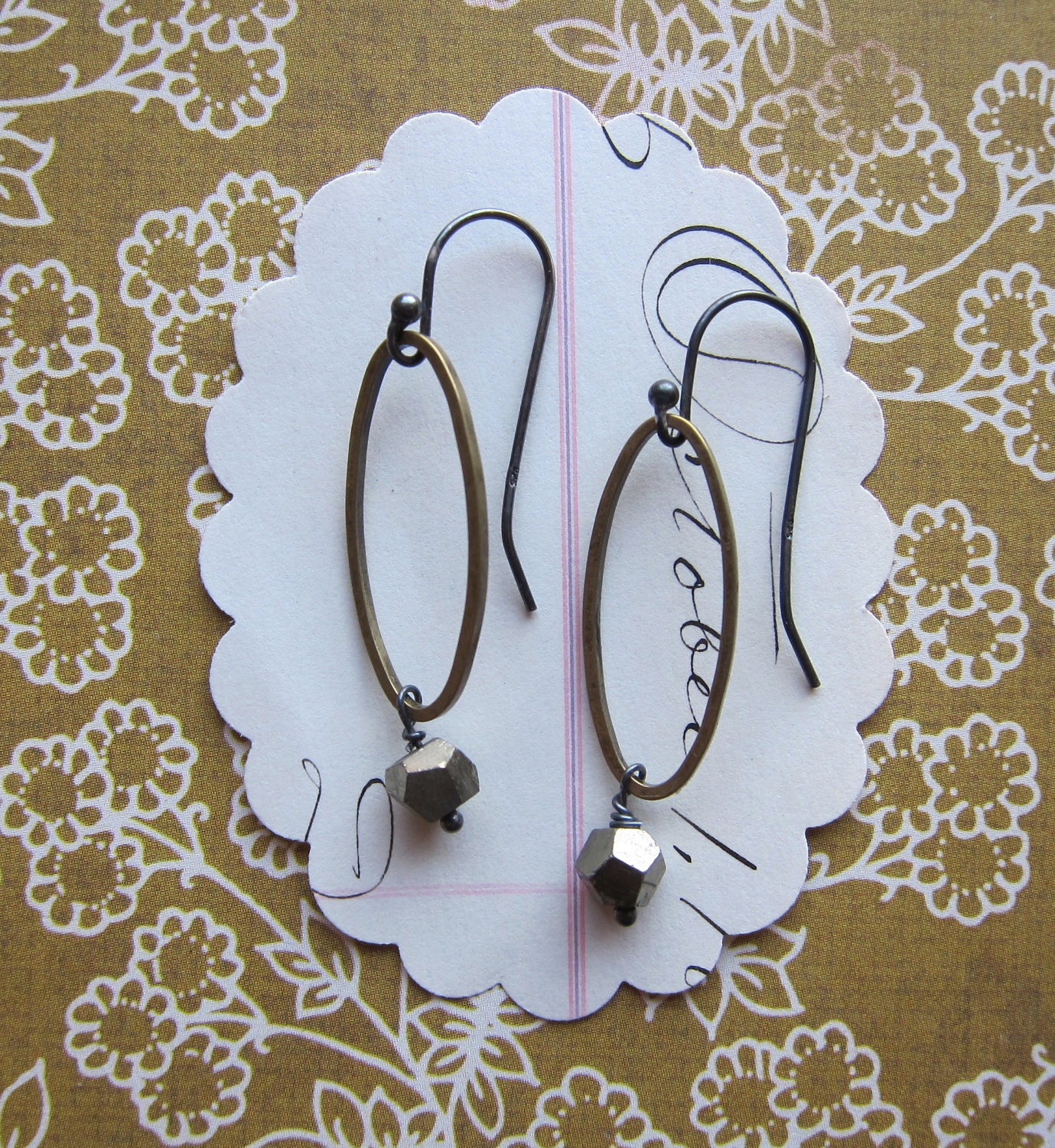 imogene earrings - brass ovals sterling silver hooks pyrite