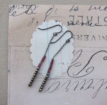 sami earrings - almandine garnet golden pyrite sterling silver