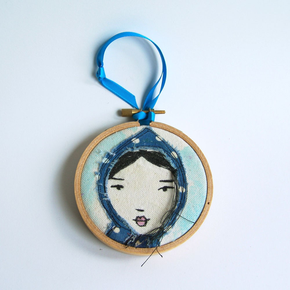 Embroidered Hoop wall art, Little Blue Riding Hood