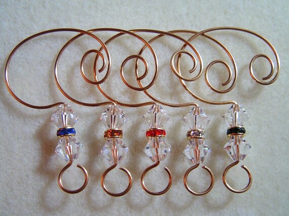 Set of 5 color Swarovski Bead Ornament Hangers Hooks by corkycat