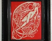 Floating - Red on Beige - Framed - Anti-Gravity - Decorative Arts - Art Nouveau - Retro