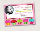 Birthday Girl Invite Photo 1st FIRST BIRTHDAY Cupcake PARTY Printable by you - girls at play Il_170x135