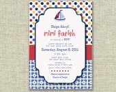 Baby Boy Shower Invitation Nautical Sailboat Boat Polka Dots Red Yellow Blue - Printable - by girlsatplay girls at play