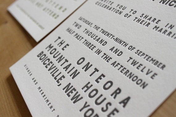 Block Letterpress Wedding Invitation - Marquee Poster (Sample Set)